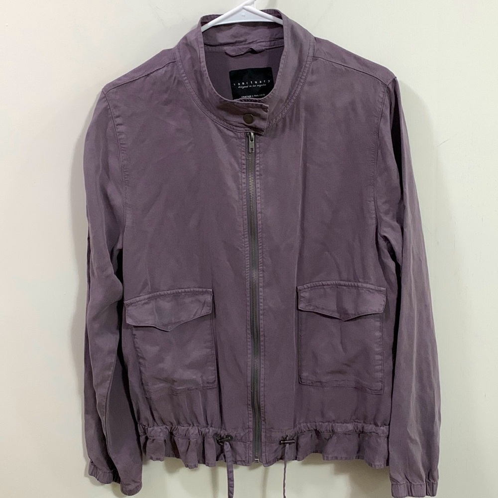 Sanctuary light jacket, Sz Medium, elastic cuffs, drawstring ruffle hem